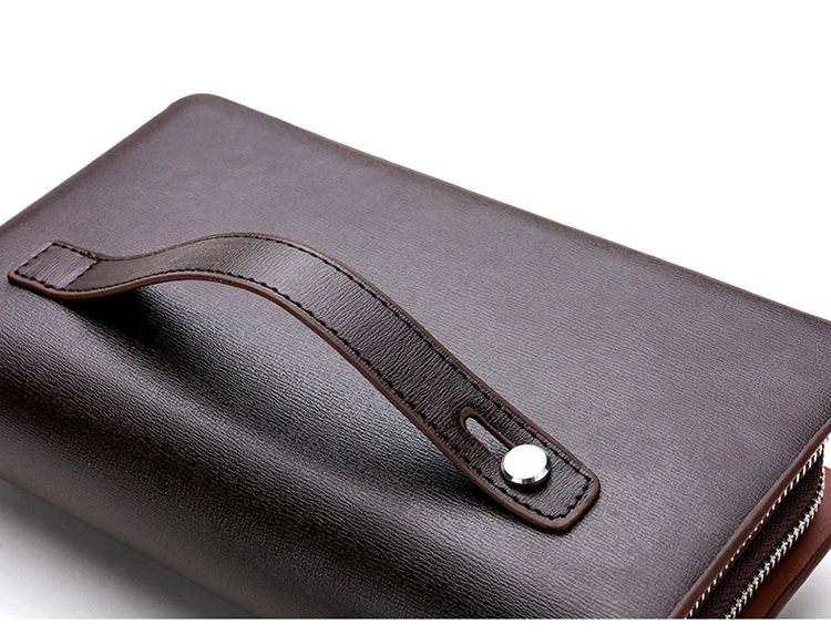 KANGAROO Brand Men Clutch Bag Fashion Leather Long Purse Double Zipper Business Wallet Black Brown Male Casual Handy Bag