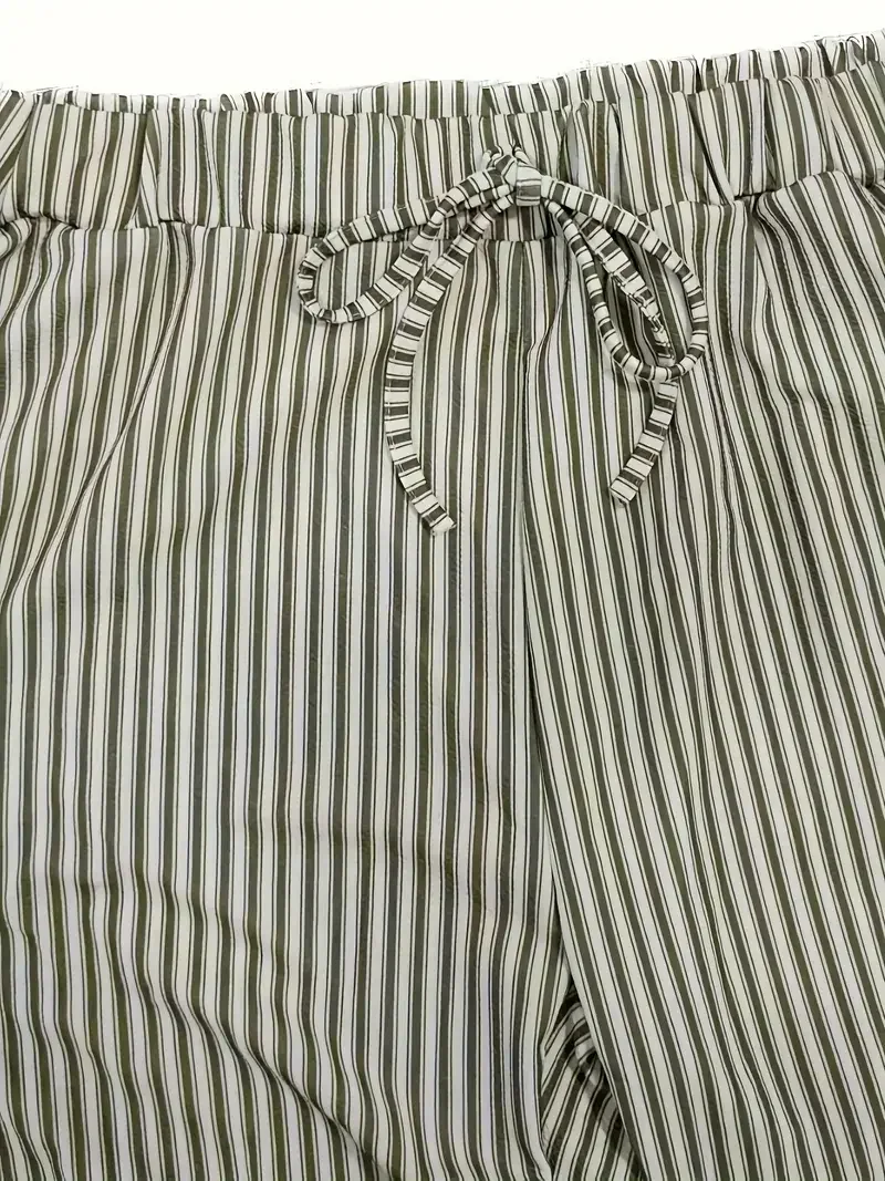 Women's Plus Size 1XL-5XL Casual Stripe Print Pants Ladies Fashion Comfortable Drawstring Waist Elastic Casual Pants