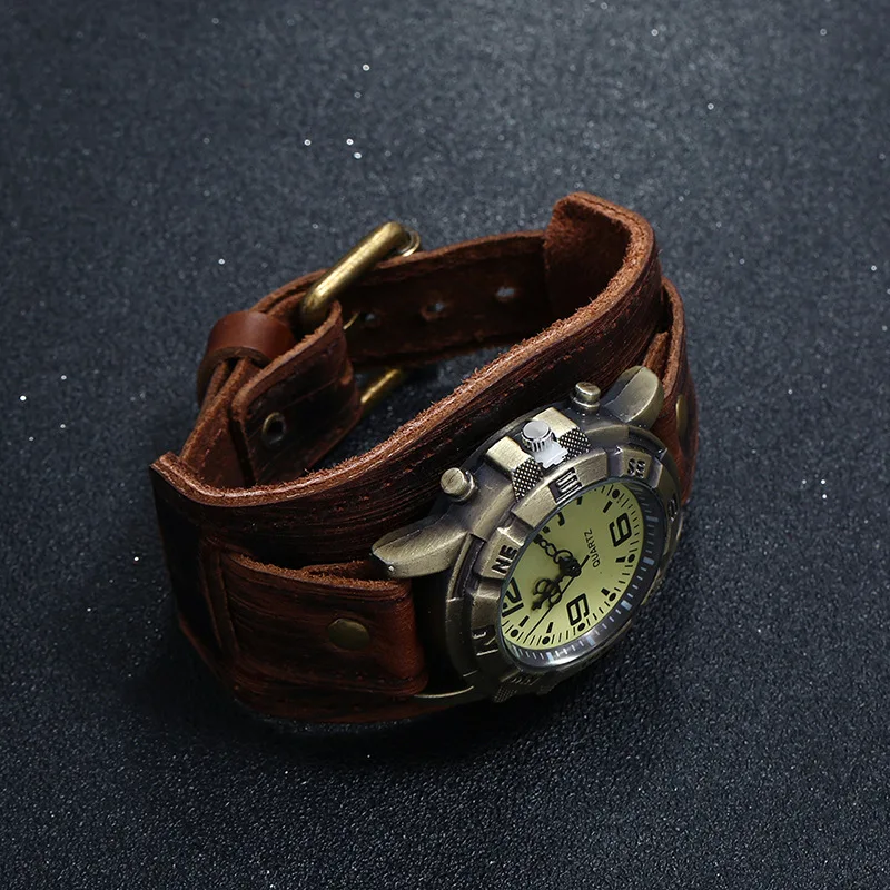 Fashion Casual Women Watch High-end Vintage Cowhide Strap Antique Bronze Color Dress Quartz Watches For Ladies Gift