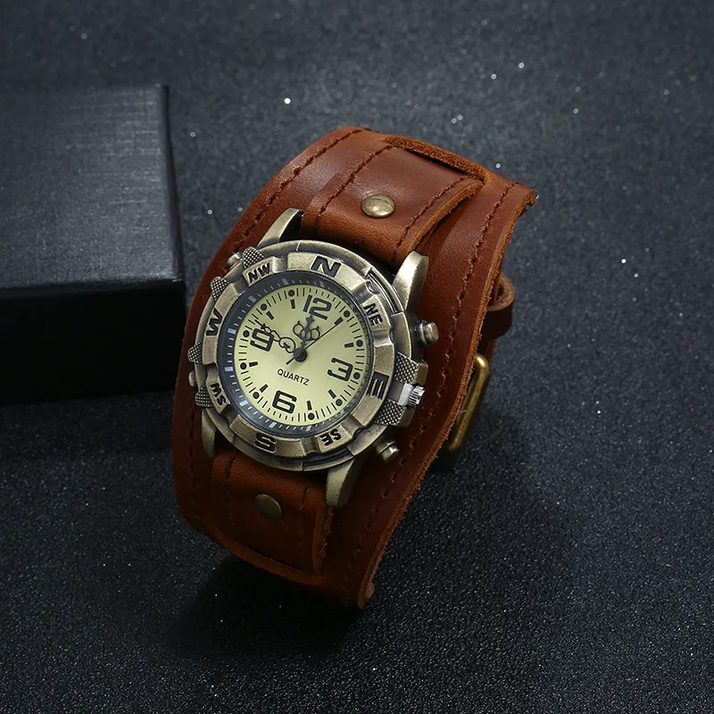 Fashion Casual Women Watch High-end Vintage Cowhide Strap Antique Bronze Color Dress Quartz Watches For Ladies Gift