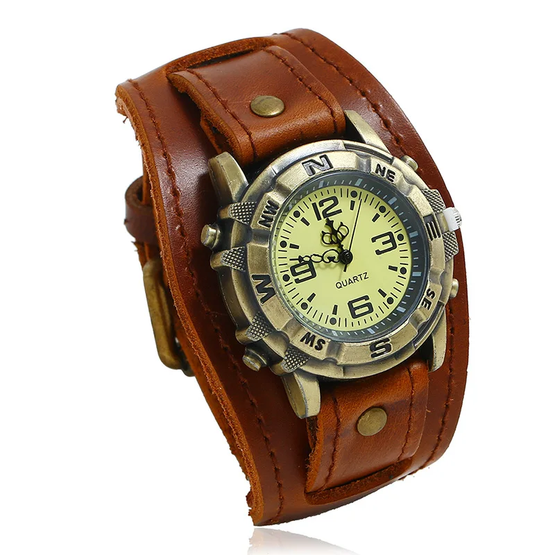 Fashion Casual Women Watch High-end Vintage Cowhide Strap Antique Bronze Color Dress Quartz Watches For Ladies Gift