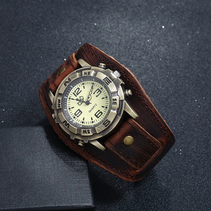 Fashion Casual Women Watch High-end Vintage Cowhide Strap Antique Bronze Color Dress Quartz Watches For Ladies Gift
