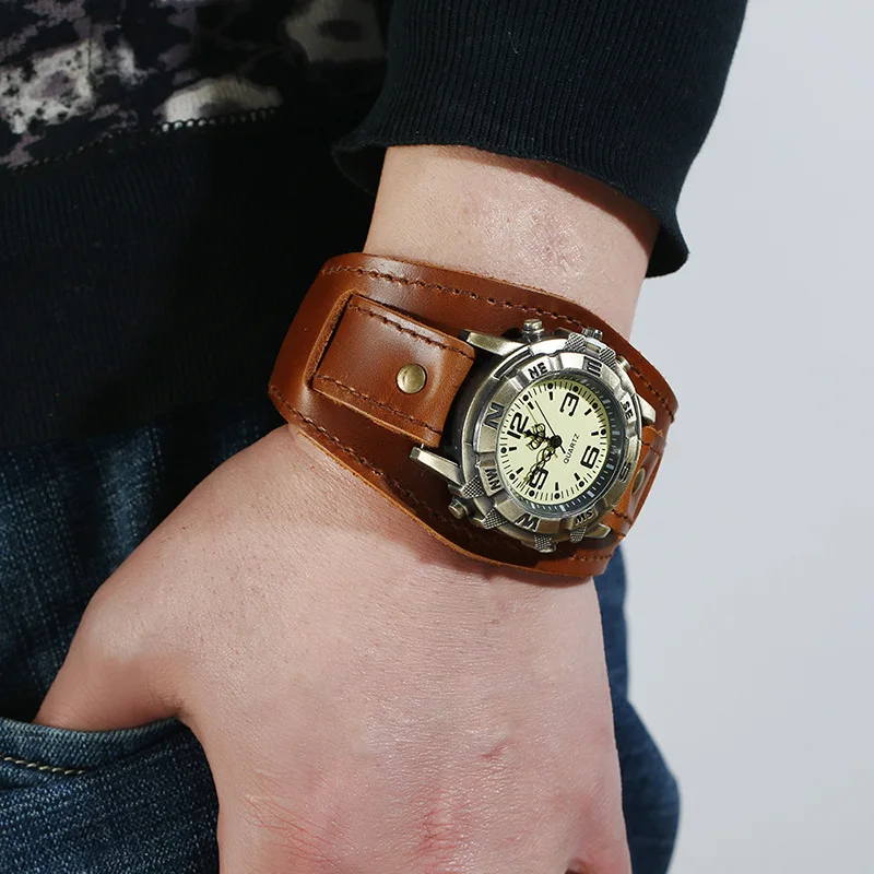 Fashion Casual Women Watch High-end Vintage Cowhide Strap Antique Bronze Color Dress Quartz Watches For Ladies Gift
