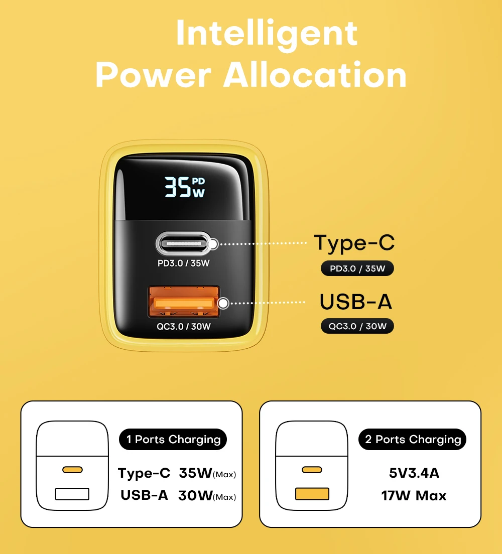 ASOMETECH 35W GaN Charger LED Display QC3.0 30W 25W PD PPS Quick Charge USB Type C Charger For iPhone 14 Pro Samsung S23 Xiaomi