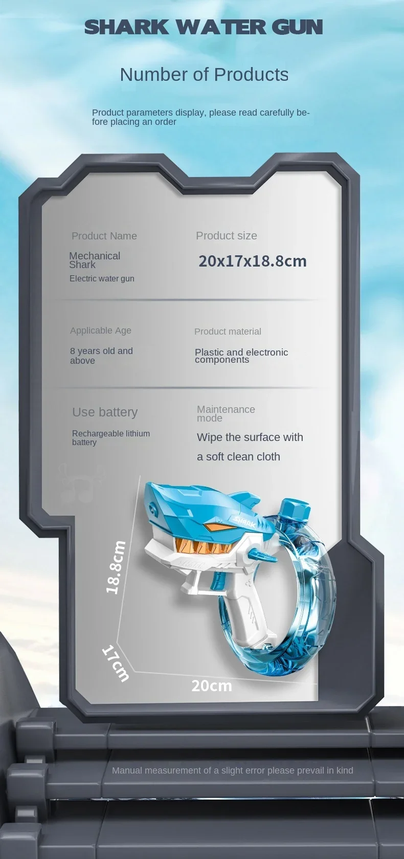 Summer Water Gaming Toy Fully Automatic Continuous Fire Watergun Shark Electric Water Gun Large Capacity Water Spray Gun