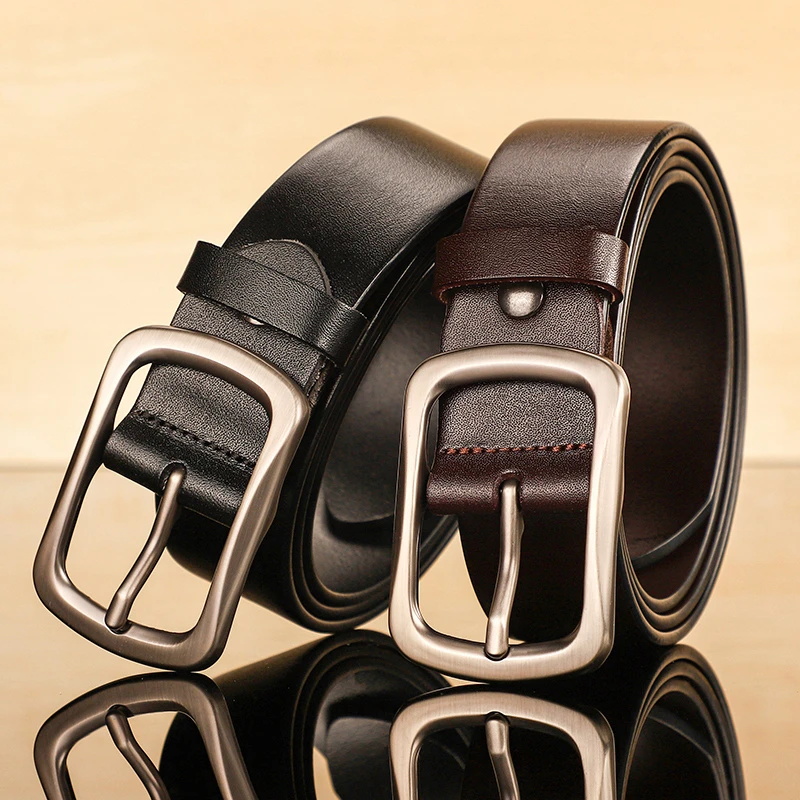 A men's black needle buckle belt with a casual vintage jeans belt for middle-aged and young people's fashion belt
