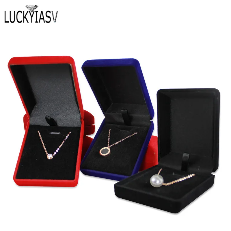 Wholesale Pendant Necklace Chain Storage Package Gift Box Soft Black Blue/Red/Velvet Casket Long Earrings Jewelry Organizer Box