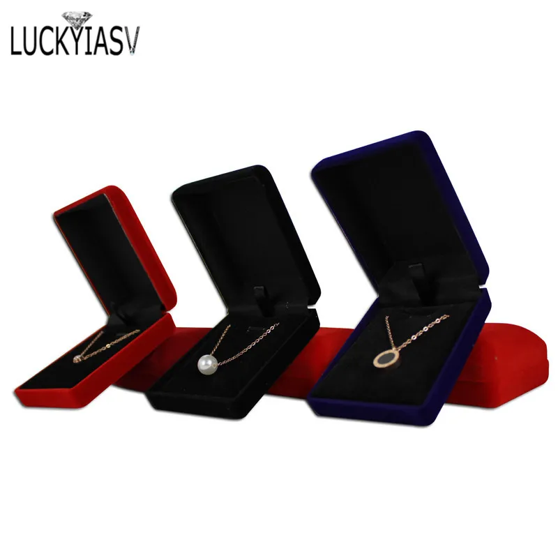 Wholesale Pendant Necklace Chain Storage Package Gift Box Soft Black Blue/Red/Velvet Casket Long Earrings Jewelry Organizer Box