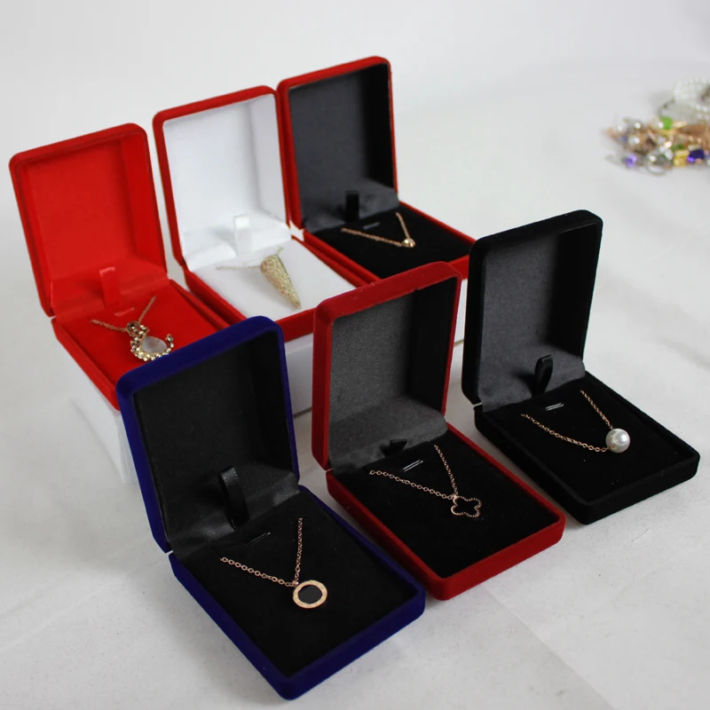 Wholesale Pendant Necklace Chain Storage Package Gift Box Soft Black Blue/Red/Velvet Casket Long Earrings Jewelry Organizer Box