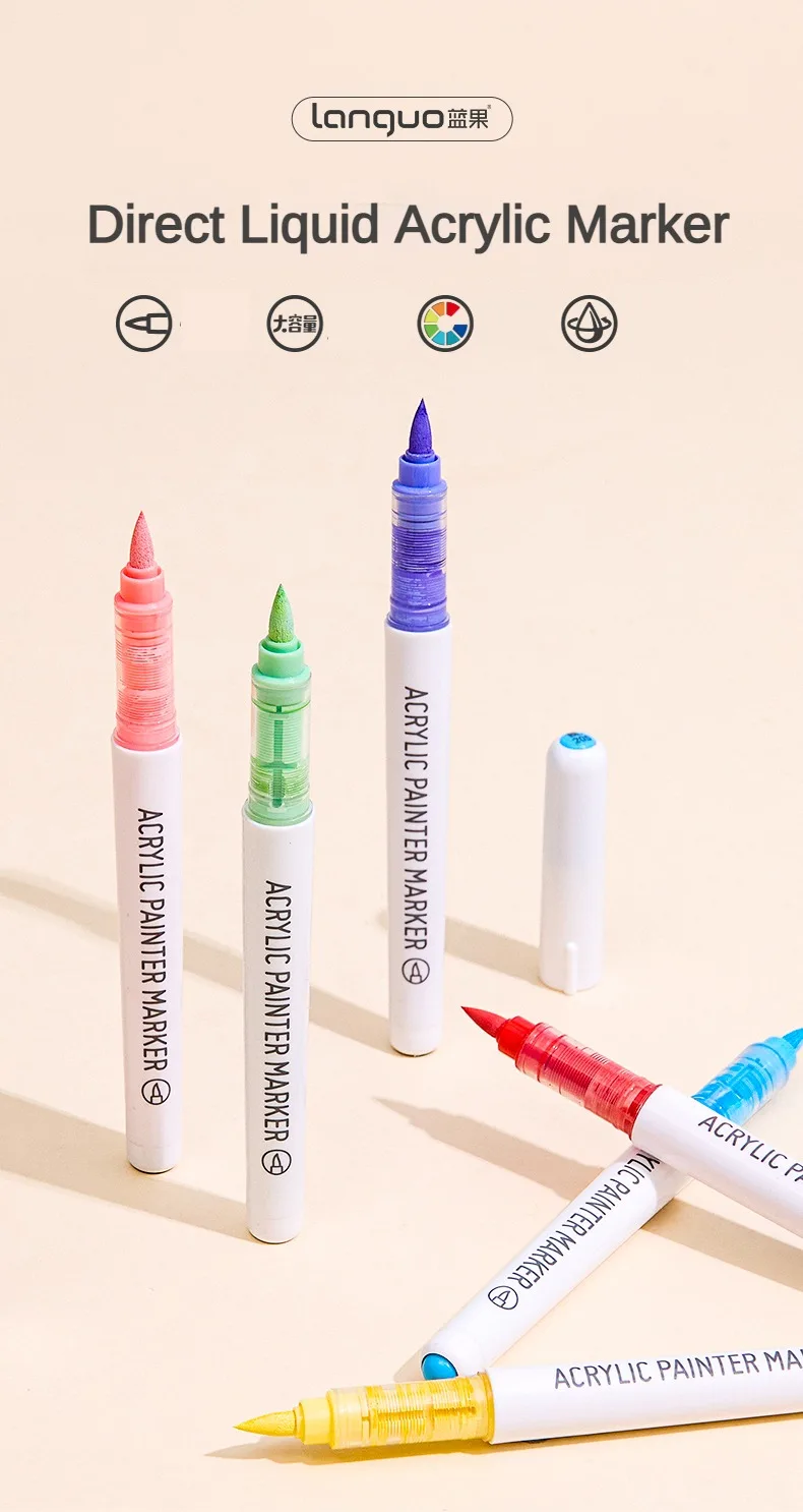 LANGUO 171/9 Colors Direct Liquid Acrylic Paint Pens Brush Marker for Rock Painting Stone Canvas DIY Art Supplies Stationery