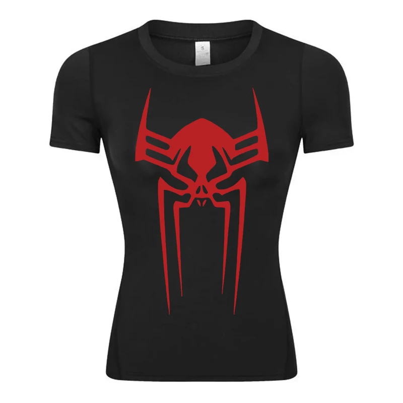 Spider Print Short Sleeve Compression Shirt for Women Athletic Running Workout Yoga T-Shirt Tees Baselayer Tops Gym Sports Gear