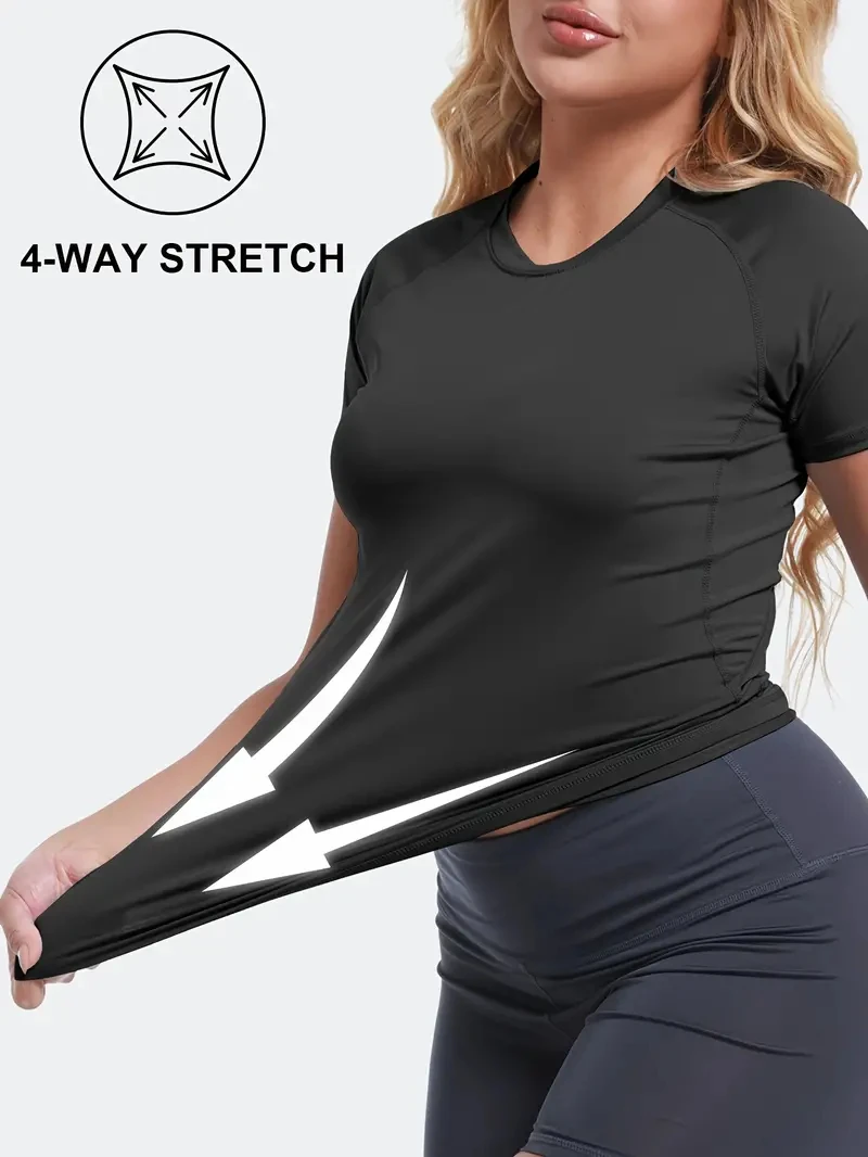 Spider Print Short Sleeve Compression Shirt for Women Athletic Running Workout Yoga T-Shirt Tees Baselayer Tops Gym Sports Gear