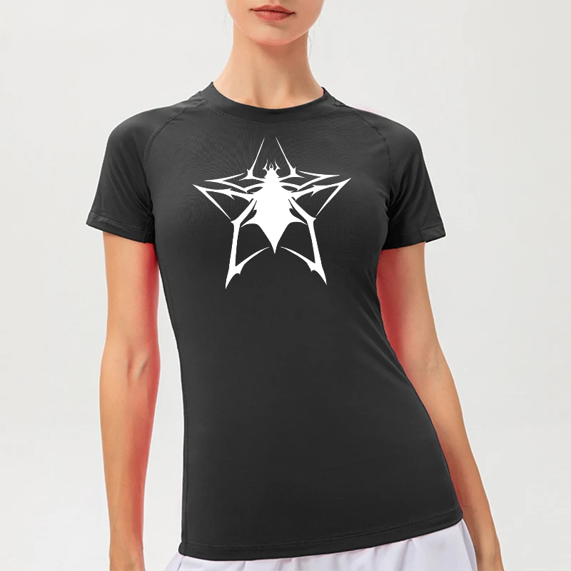 Spider Print Short Sleeve Compression Shirt for Women Athletic Running Workout Yoga T-Shirt Tees Baselayer Tops Gym Sports Gear