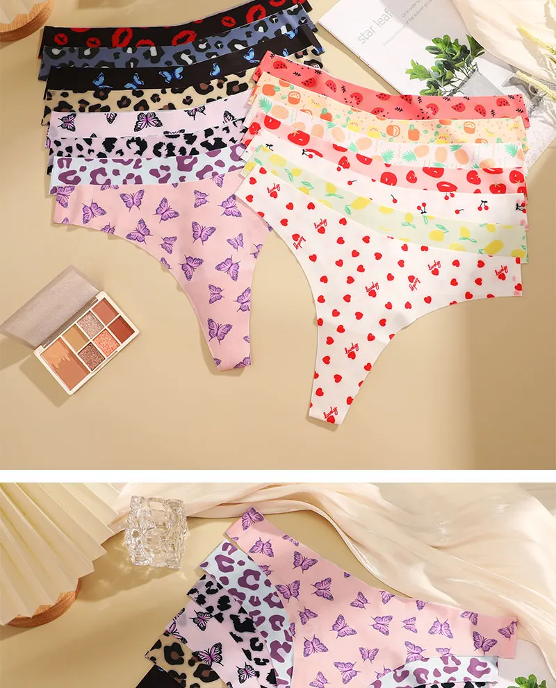 3PCS/SET Sexy G-String For Women Colorful Bikini Female Underwear T-back Intimates Lingerie Seamless Low Waist Underpants Lady