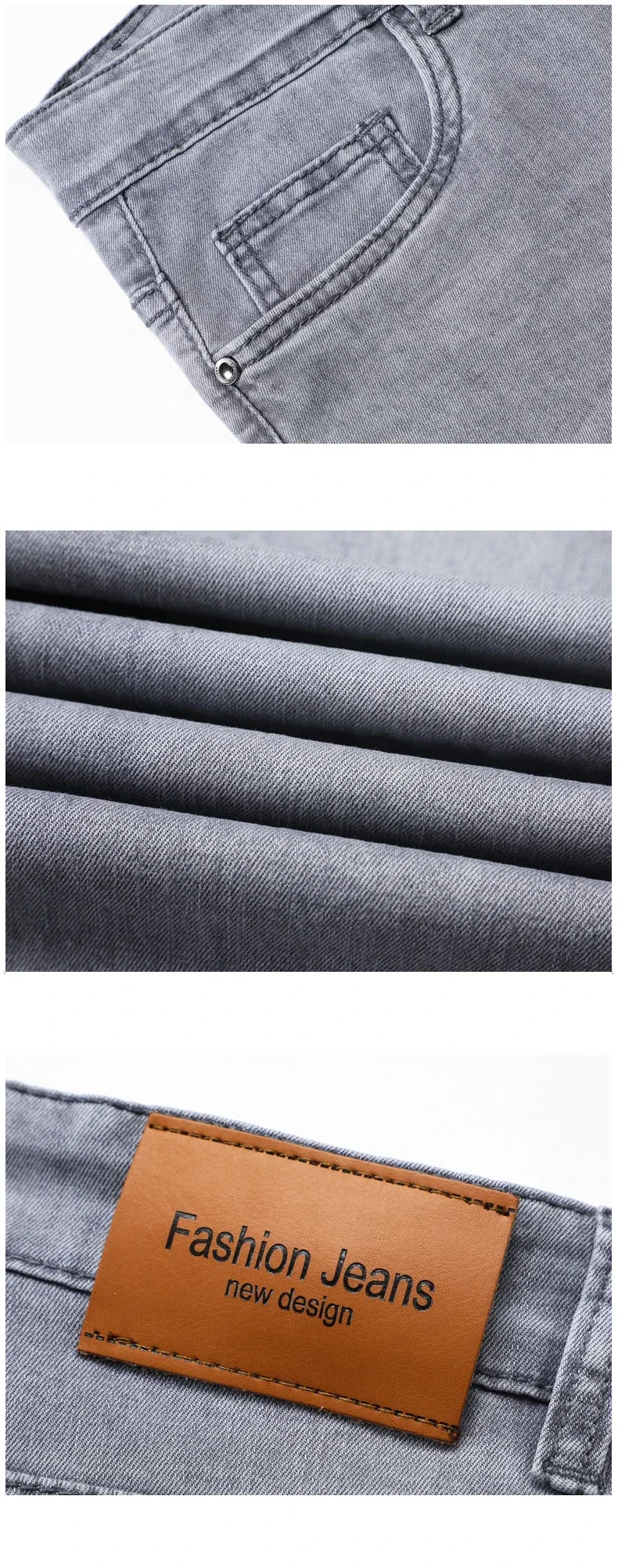 Summer Brand Men's Fit Straight Lightweight Cotton Stretch Jeans Business Casual High Waist Thin Light Grey Jeans mens pants