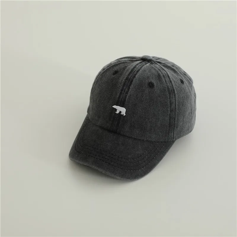 New Baby Embroidery Bear Denim Baseball Hats Outdoor Boy Girl Sunscreen Hat Retro Kids Peaked Cap Cotton Children Casual Caps