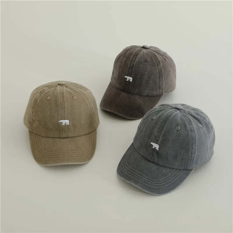 New Baby Embroidery Bear Denim Baseball Hats Outdoor Boy Girl Sunscreen Hat Retro Kids Peaked Cap Cotton Children Casual Caps