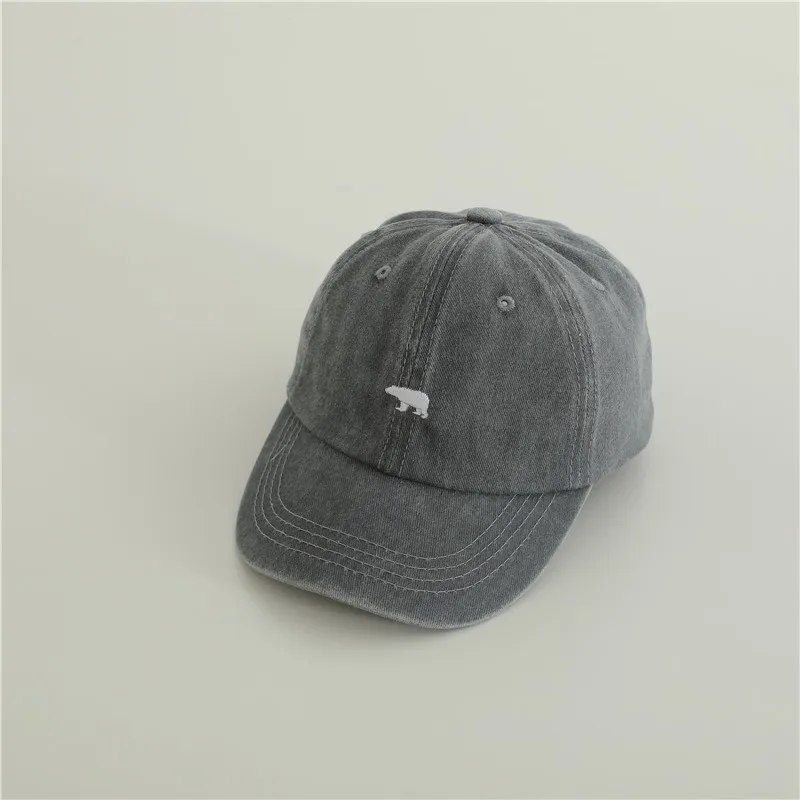 New Baby Embroidery Bear Denim Baseball Hats Outdoor Boy Girl Sunscreen Hat Retro Kids Peaked Cap Cotton Children Casual Caps