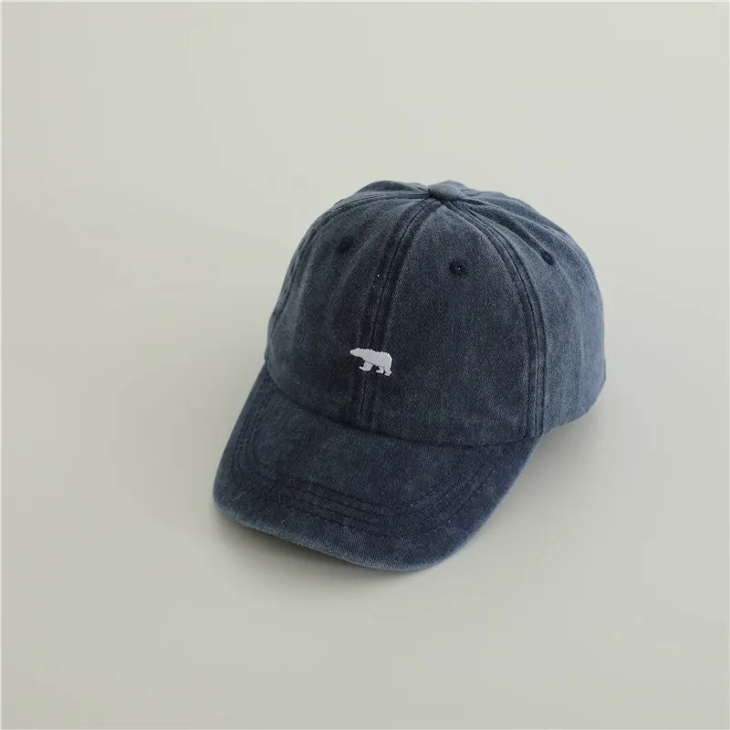 New Baby Embroidery Bear Denim Baseball Hats Outdoor Boy Girl Sunscreen Hat Retro Kids Peaked Cap Cotton Children Casual Caps