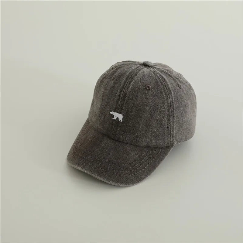 New Baby Embroidery Bear Denim Baseball Hats Outdoor Boy Girl Sunscreen Hat Retro Kids Peaked Cap Cotton Children Casual Caps