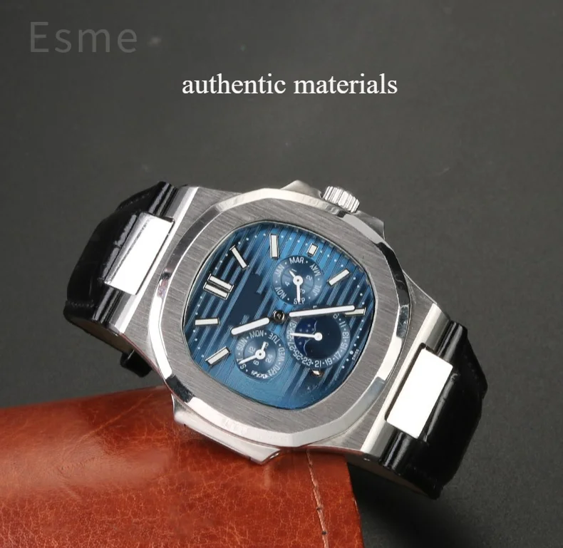 For Patek Philippe Nautilus Series 5711 5712 5980 Genuine Leather Cowhide Waterproof Watch Strap with Steel Joint 25mm