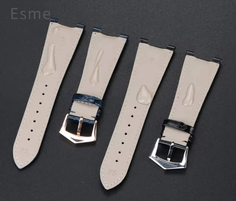 For Patek Philippe Nautilus Series 5711 5712 5980 Genuine Leather Cowhide Waterproof Watch Strap with Steel Joint 25mm