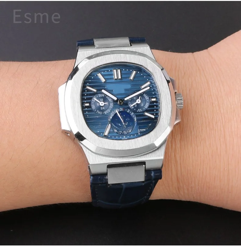 For Patek Philippe Nautilus Series 5711 5712 5980 Genuine Leather Cowhide Waterproof Watch Strap with Steel Joint 25mm