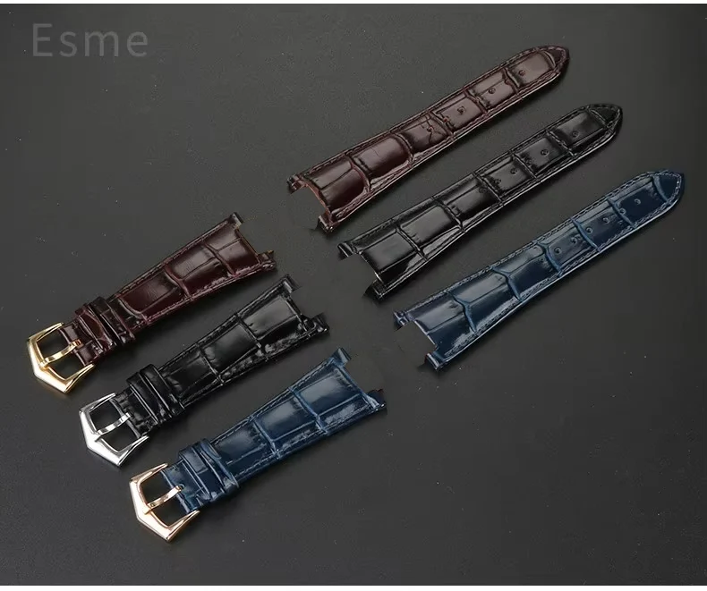 For Patek Philippe Nautilus Series 5711 5712 5980 Genuine Leather Cowhide Waterproof Watch Strap with Steel Joint 25mm