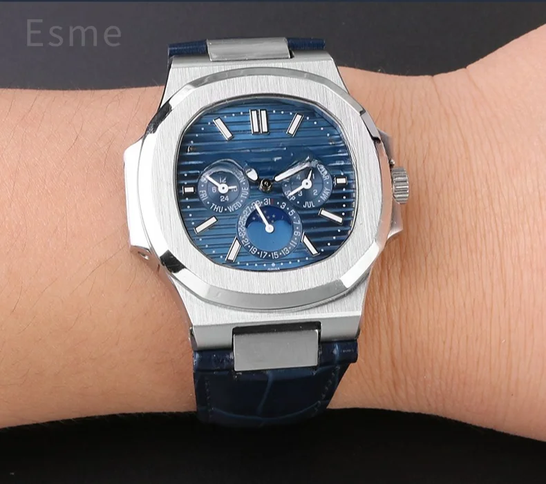 For Patek Philippe Nautilus Series 5711 5712 5980 Genuine Leather Cowhide Waterproof Watch Strap with Steel Joint 25mm
