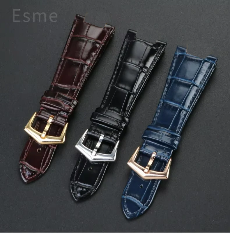 For Patek Philippe Nautilus Series 5711 5712 5980 Genuine Leather Cowhide Waterproof Watch Strap with Steel Joint 25mm