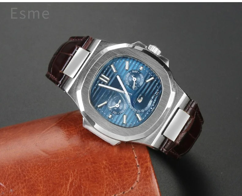 For Patek Philippe Nautilus Series 5711 5712 5980 Genuine Leather Cowhide Waterproof Watch Strap with Steel Joint 25mm