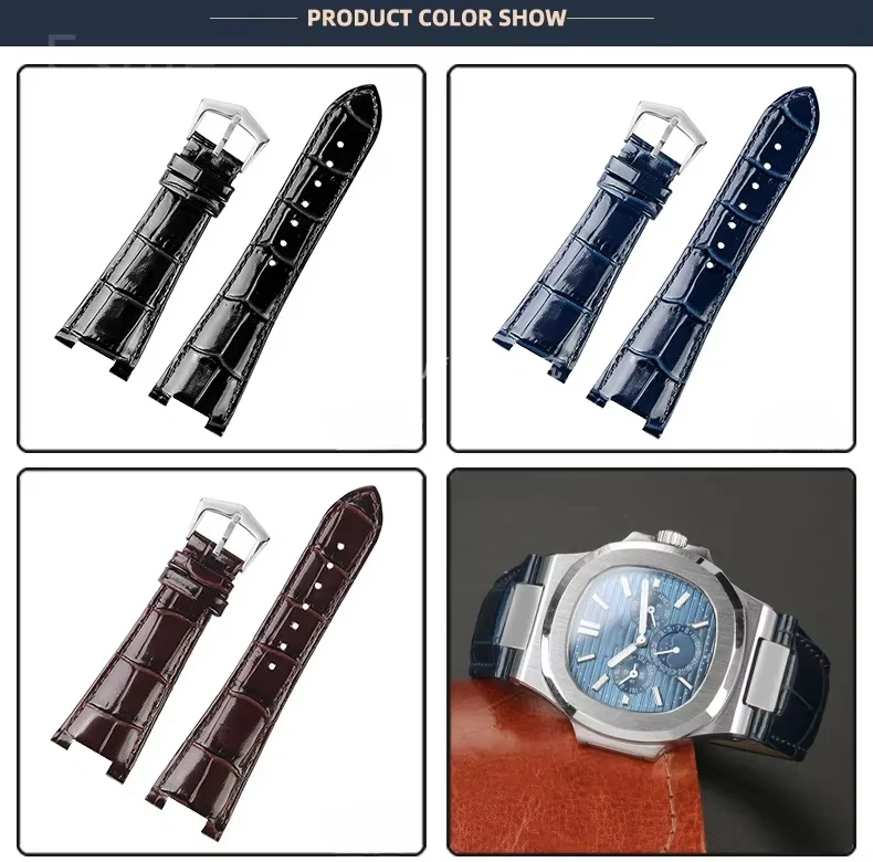 For Patek Philippe Nautilus Series 5711 5712 5980 Genuine Leather Cowhide Waterproof Watch Strap with Steel Joint 25mm