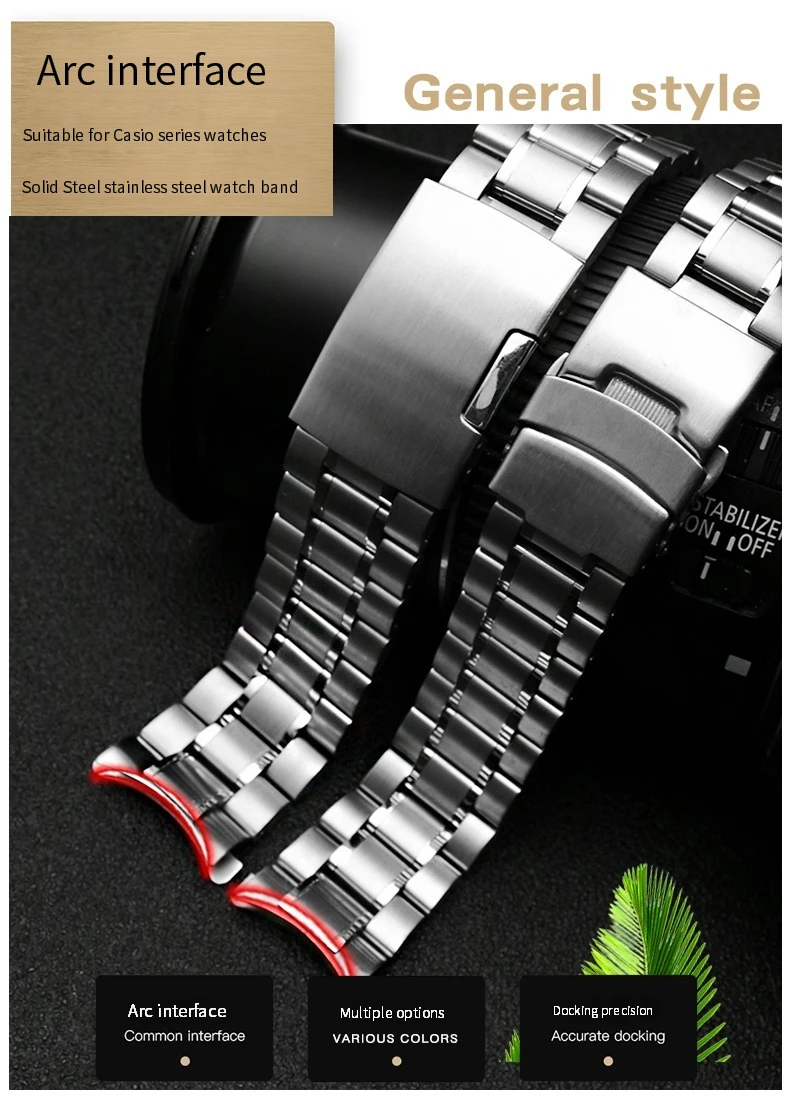 Curved End Solid Matte Stainless Steel Watch Band For Seiko Citizen Casio Timex 20mm 22mm Black Metal Strap Watch Accessories