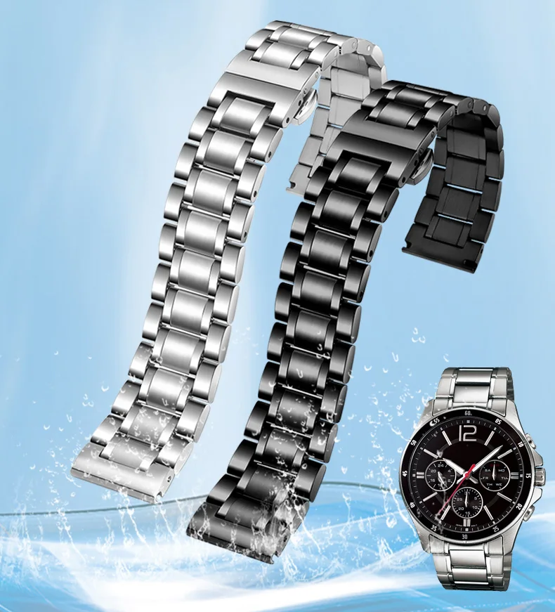 Curved End Solid Matte Stainless Steel Watch Band For Seiko Citizen Casio Timex 20mm 22mm Black Metal Strap Watch Accessories