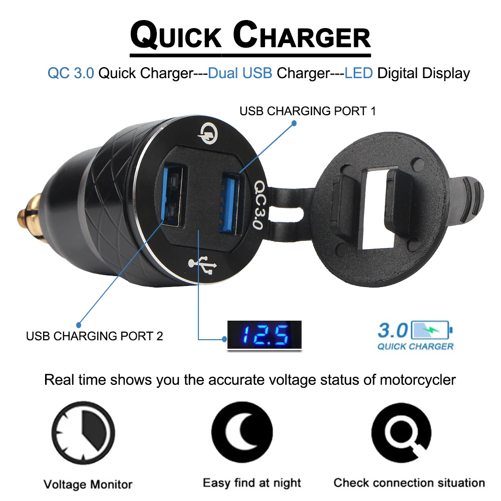 QC3.0 Dual USB Charger 12V Power Adapter Hella DIN Socket For BMW F750GS S1000XR F800R R1250GS G650XGS F900R R1200RT R1200GS ADV
