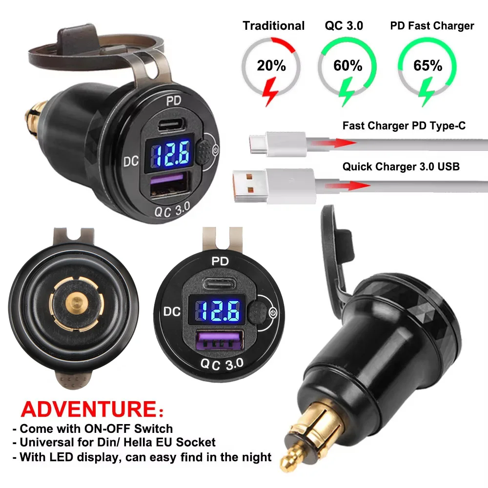 QC3.0 Dual USB Charger 12V Power Adapter Hella DIN Socket For BMW F750GS S1000XR F800R R1250GS G650XGS F900R R1200RT R1200GS ADV