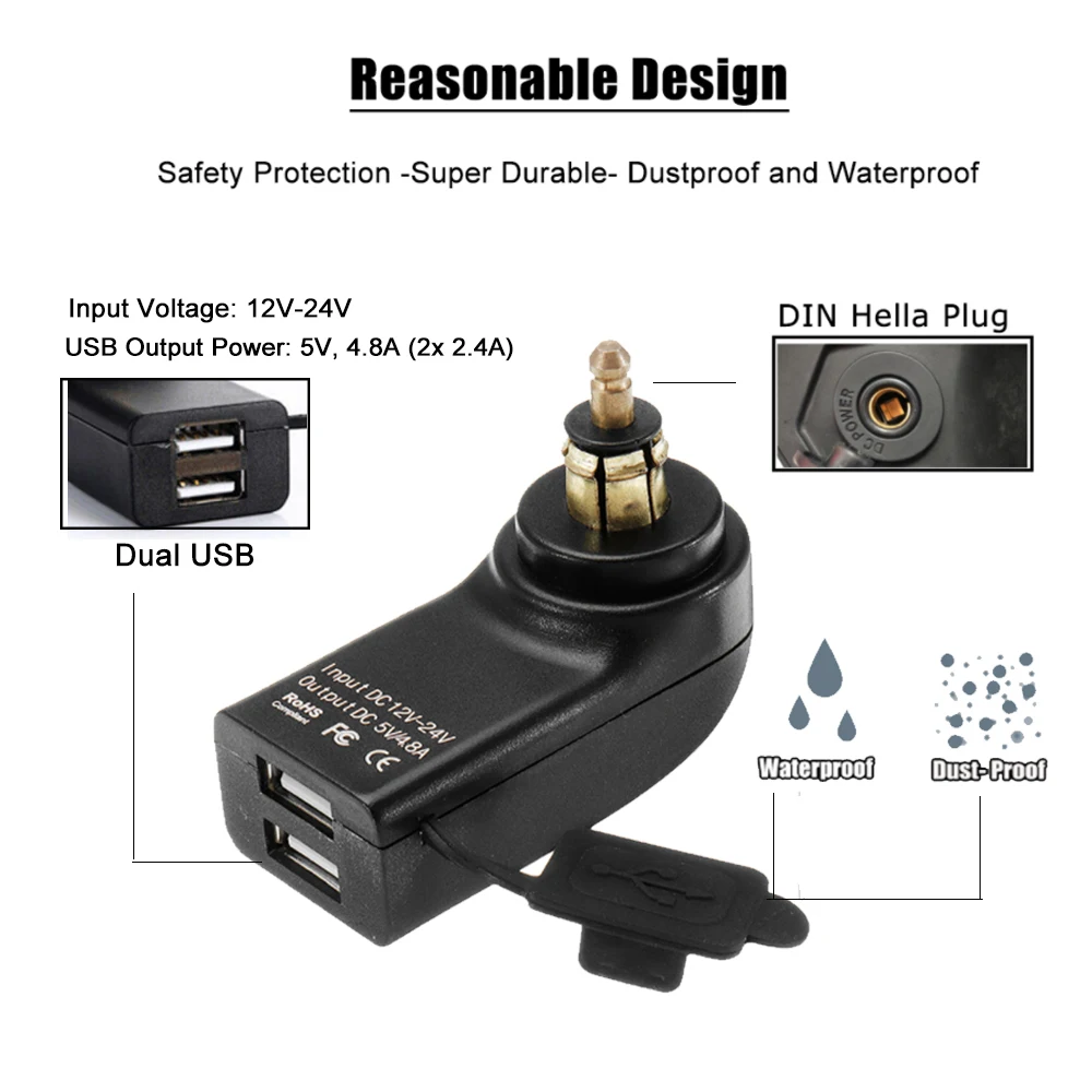 QC3.0 Dual USB Charger 12V Power Adapter Hella DIN Socket For BMW F750GS S1000XR F800R R1250GS G650XGS F900R R1200RT R1200GS ADV