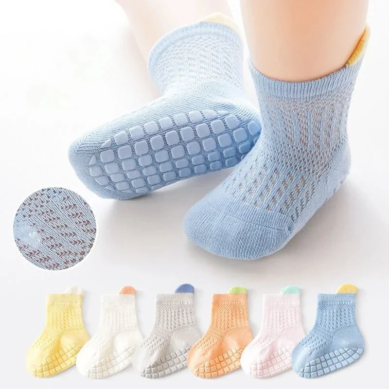 3pairs/lot 6 Colored Of Net Eye Non-slip Baby Girl Sock Hollow-out Breathable Thin Infant Girl Cotton Socks Children's Socks Kit