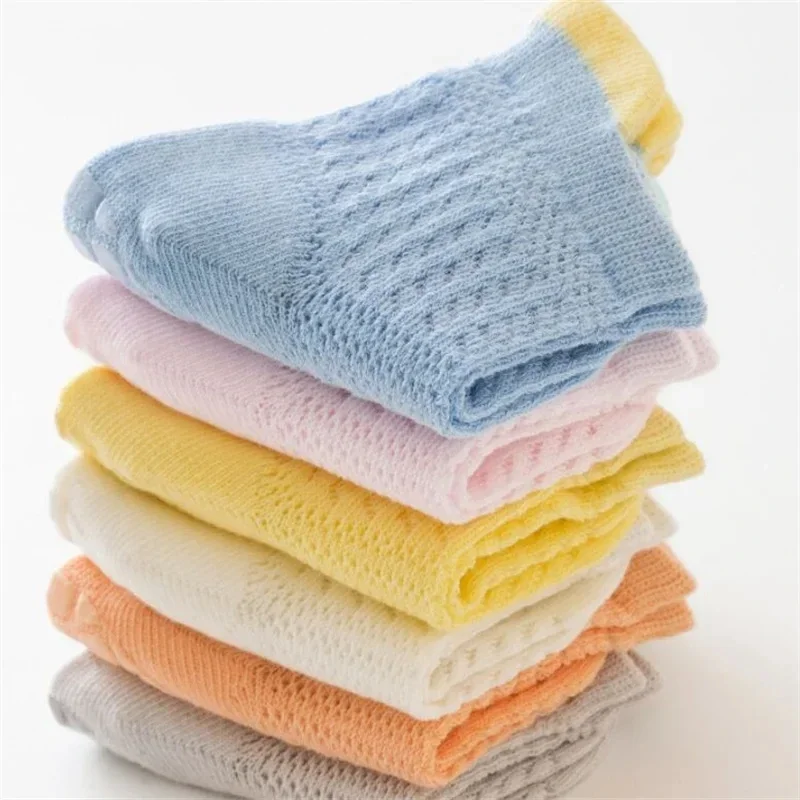 3pairs/lot 6 Colored Of Net Eye Non-slip Baby Girl Sock Hollow-out Breathable Thin Infant Girl Cotton Socks Children's Socks Kit