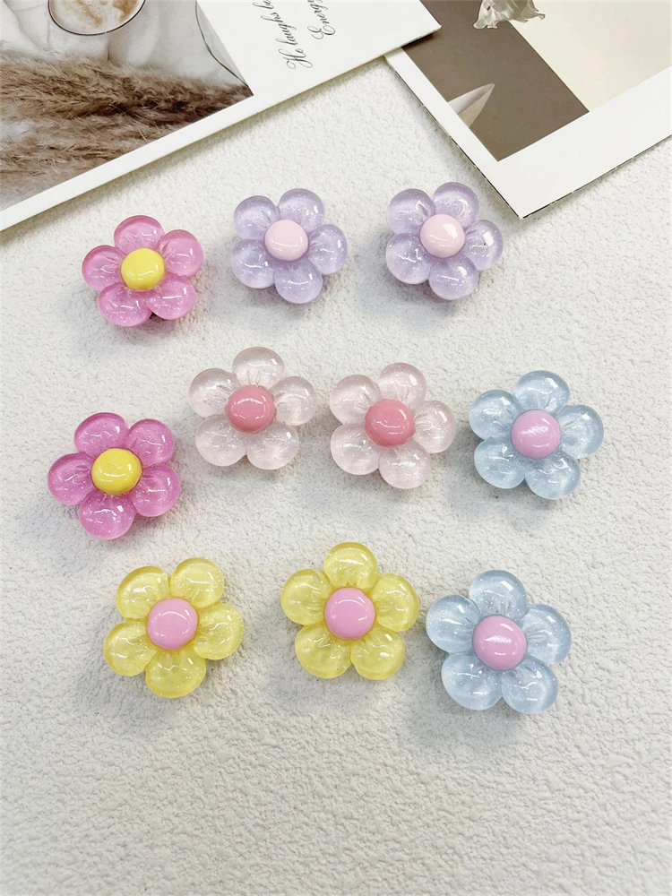 10PCS Shoe Charms ABS Decorations Accessories DIY Transparent Sunflower Clog Buckle Shoes Slides Candy Color Fit Slipper Sandals