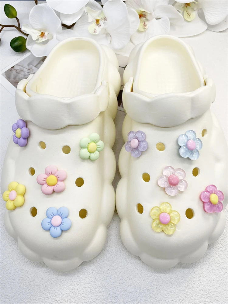 10PCS Shoe Charms ABS Decorations Accessories DIY Transparent Sunflower Clog Buckle Shoes Slides Candy Color Fit Slipper Sandals