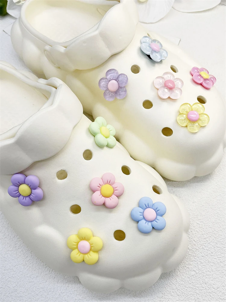 10PCS Shoe Charms ABS Decorations Accessories DIY Transparent Sunflower Clog Buckle Shoes Slides Candy Color Fit Slipper Sandals