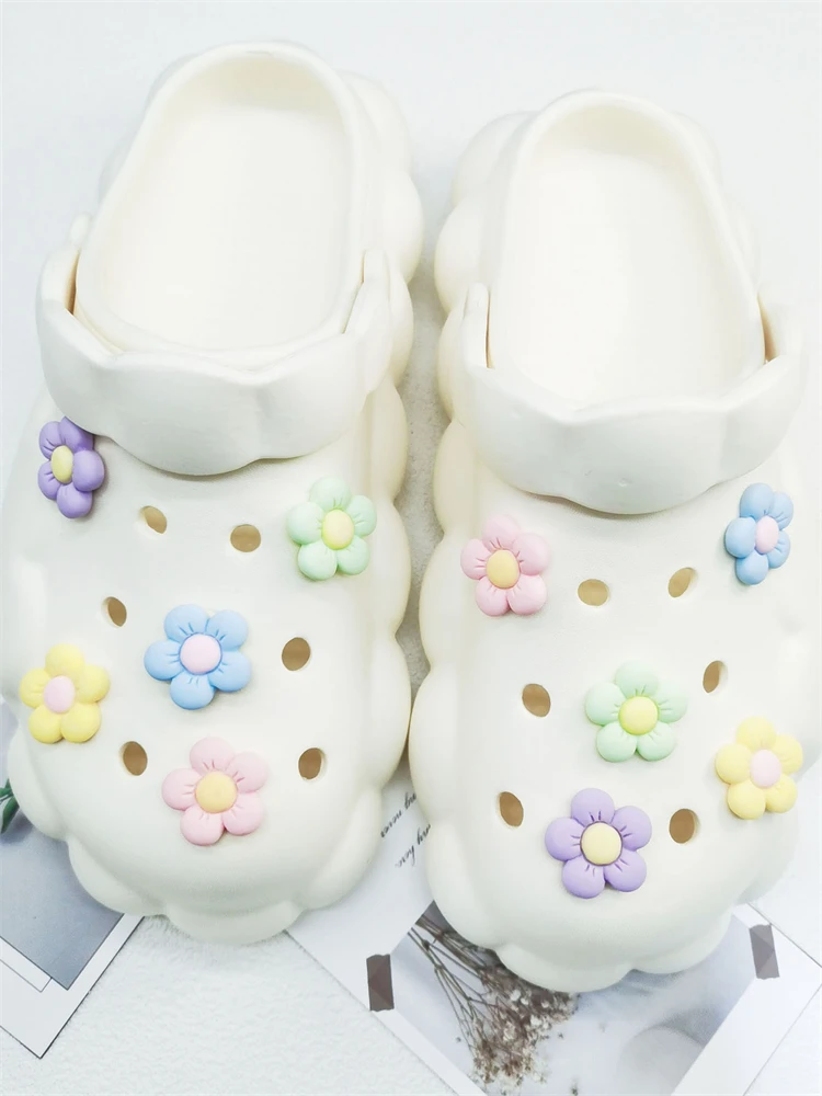 10PCS Shoe Charms ABS Decorations Accessories DIY Transparent Sunflower Clog Buckle Shoes Slides Candy Color Fit Slipper Sandals