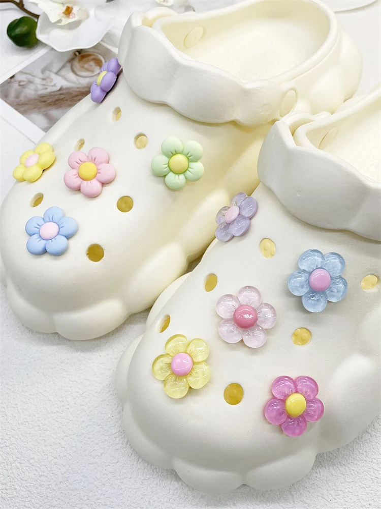 10PCS Shoe Charms ABS Decorations Accessories DIY Transparent Sunflower Clog Buckle Shoes Slides Candy Color Fit Slipper Sandals