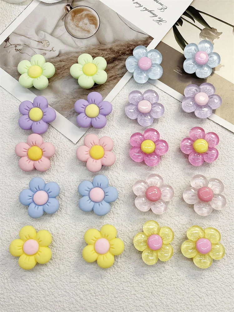10PCS Shoe Charms ABS Decorations Accessories DIY Transparent Sunflower Clog Buckle Shoes Slides Candy Color Fit Slipper Sandals