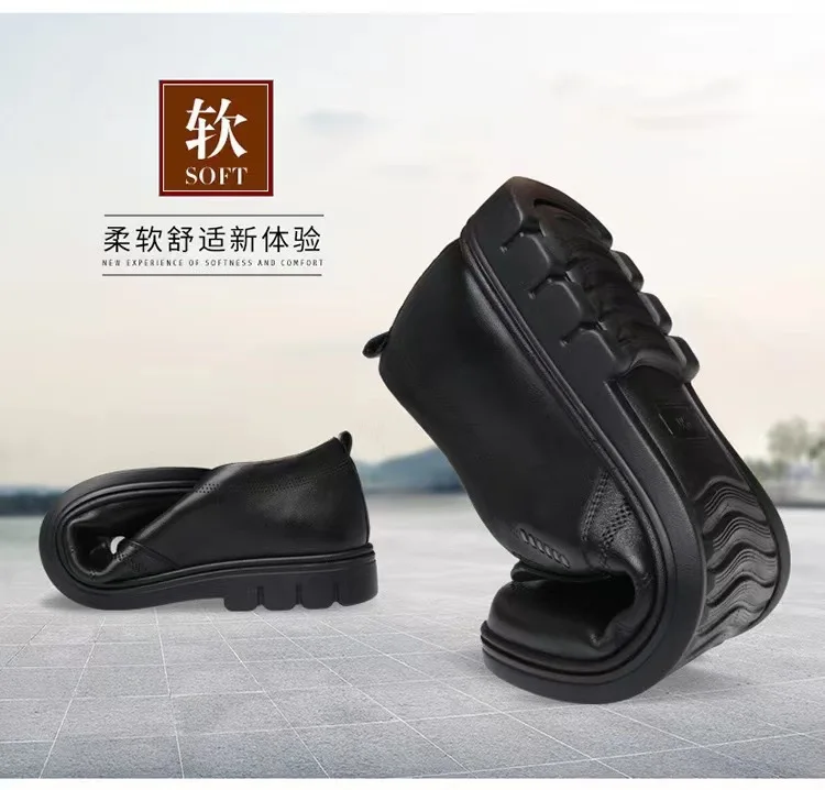 Men's leather shoes new black Soft bottom anti slip and breath shoes men's Business dress casual Zapatos luxury light flat