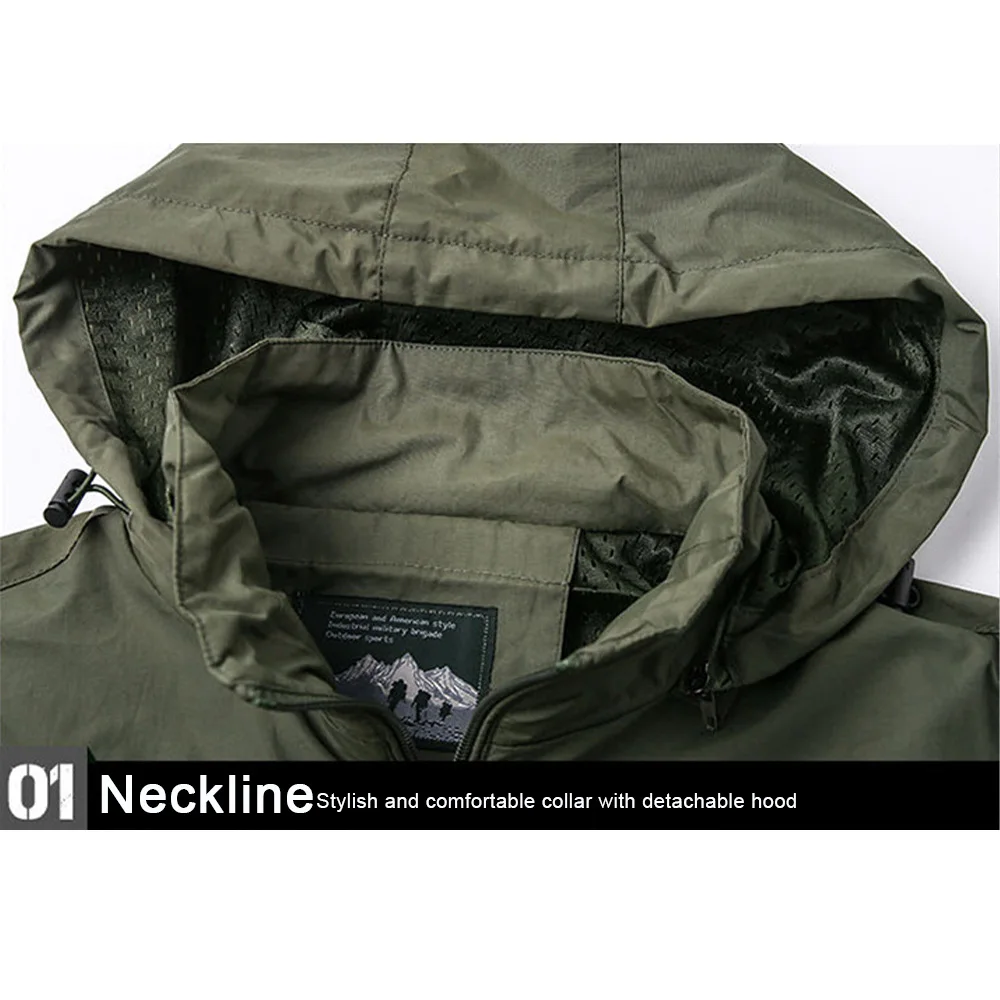 Windbreaker Men Tactical Jacket Waterproof Outdoor Hooded Coat Sports Military Field Climbing Thin Outwear Streetwear Coat