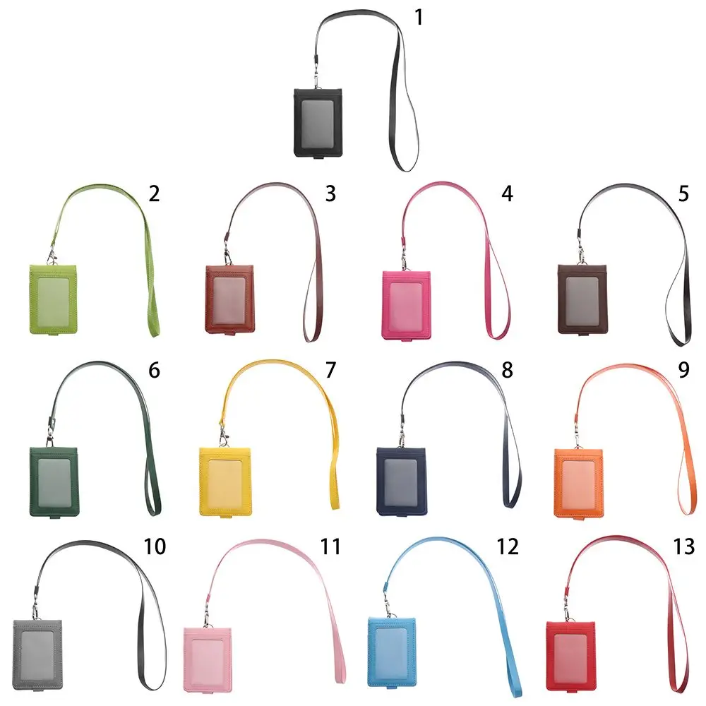 PU Leather Multifunctional Name Badge Holder Work Card Holders With Lanyard Bank Credit Card