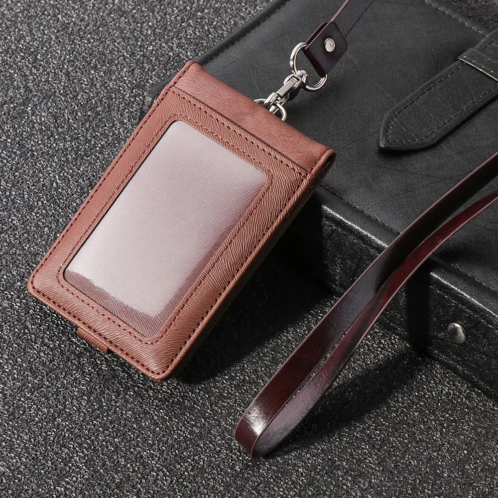PU Leather Multifunctional Name Badge Holder Work Card Holders With Lanyard Bank Credit Card