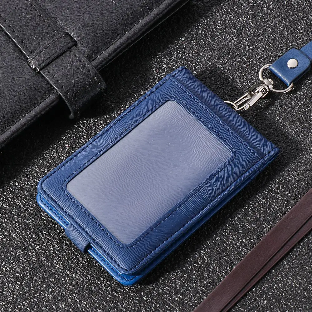 PU Leather Multifunctional Name Badge Holder Work Card Holders With Lanyard Bank Credit Card